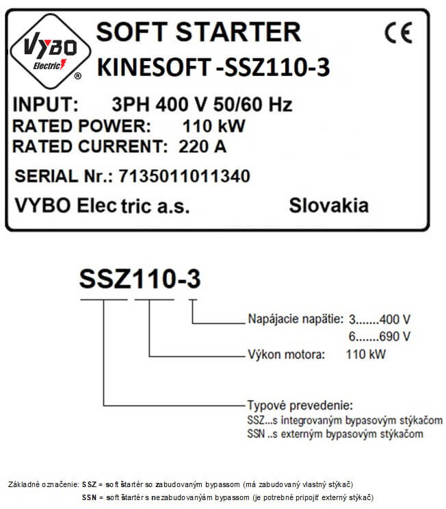 softstartéry KINESOFT - štítek