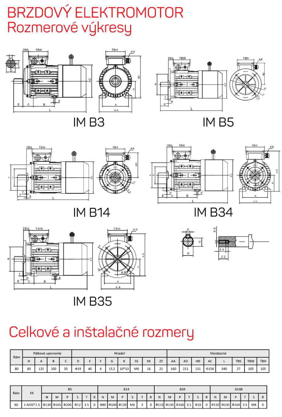 rozměrový výkres elektromotor s brzdou rám 80